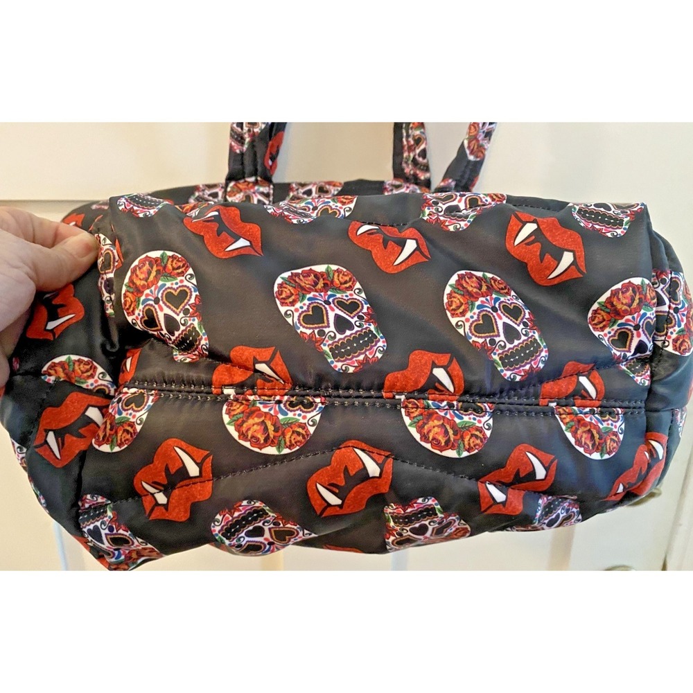 Betsey Johnson Sugar Skull Fangs Lips Quilted Purse Bag Tote NWT - Picture 4 of 7
